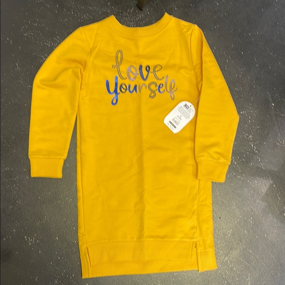 Yellow Long Sleeve Dress with 'Love Yourself' Print